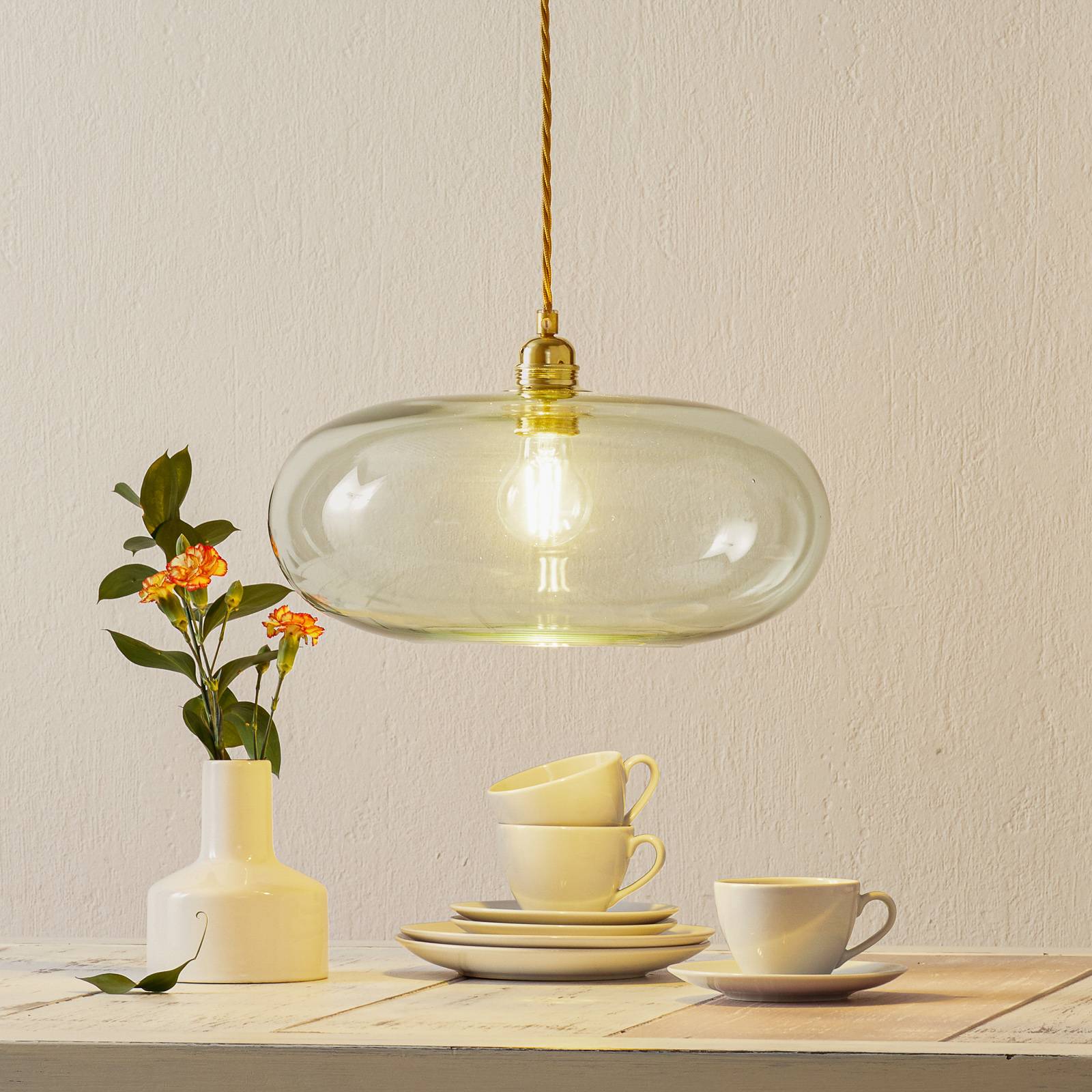 Ebb & Flow Horizon Pendelleuchte S Ø 21 cm, Clear, Gold Ebb & Flow Horizon Pendelleuchte XL Ø 45 cm Horizon Pendelleuchte XL Ø 45 cm, Toast, Gold Toast Pendelleuchten – Ambiente Beleuchtung, dimmbar für Wohnzimmer