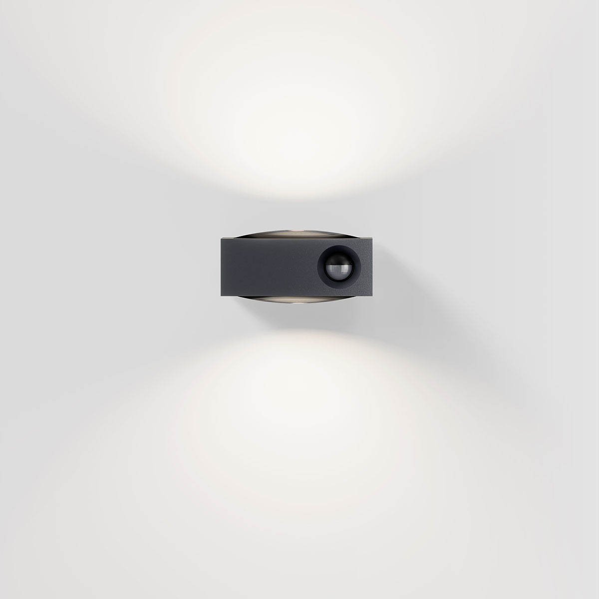 Rechteckige außen Wandleuchte mit Up Down Licht und Bewegungsmelder anthrazit von vorne