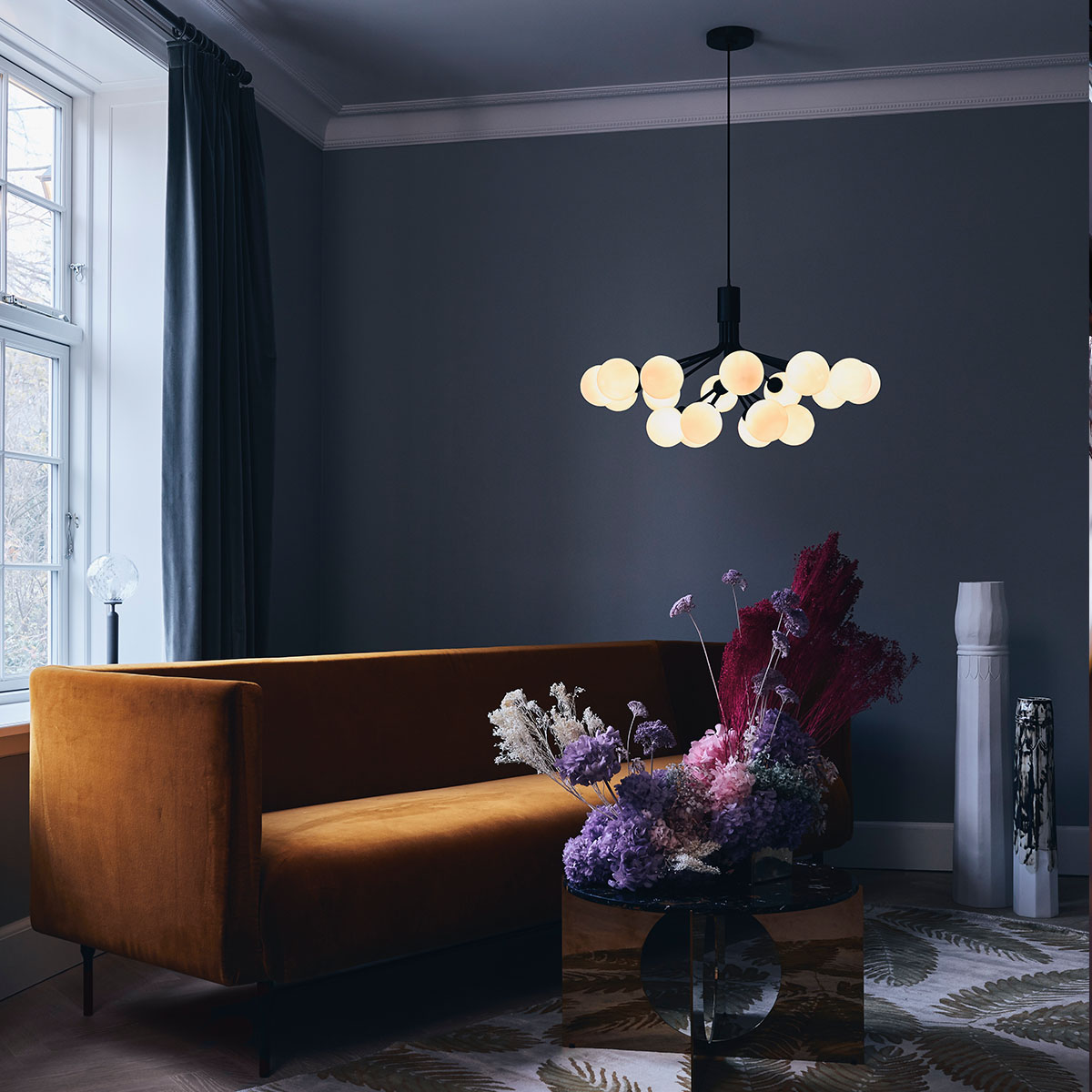 Apiales 18 Pendelleuchte, Ø: 89 cm, Schwarz satiniert & Rauchglas