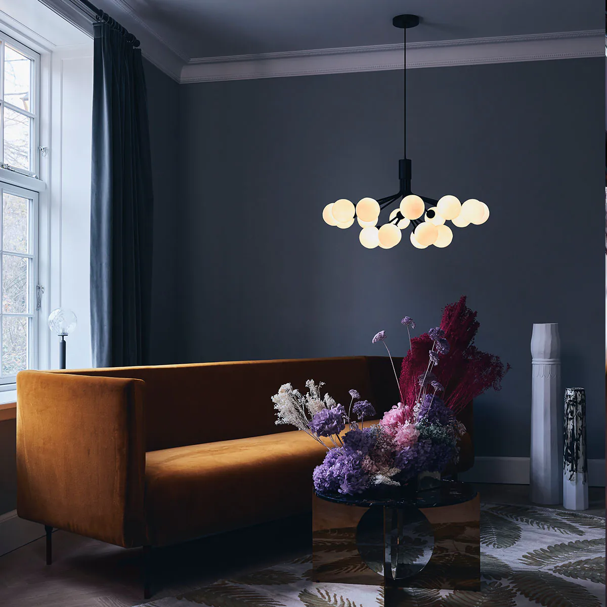 Apiales 18 Pendelleuchte, Ø: 89 cm, Schwarz satiniert & Rauchglas