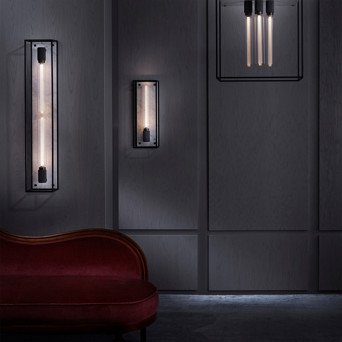 Caged Wall Light Large, White Marble
