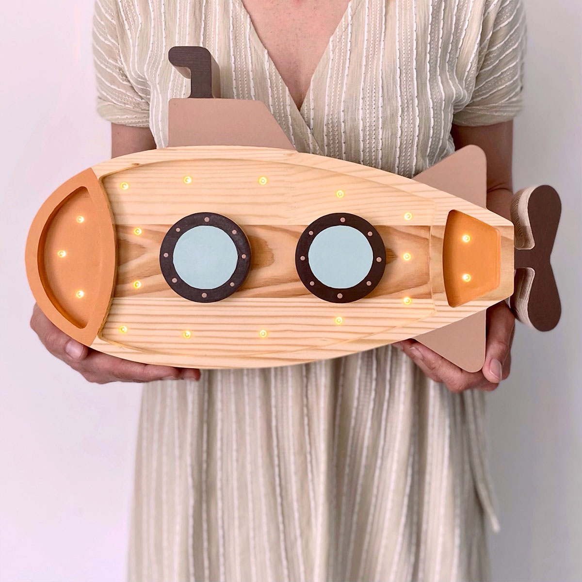 Kinder Nachtlicht U-Boot, Holz, orange, handgemacht