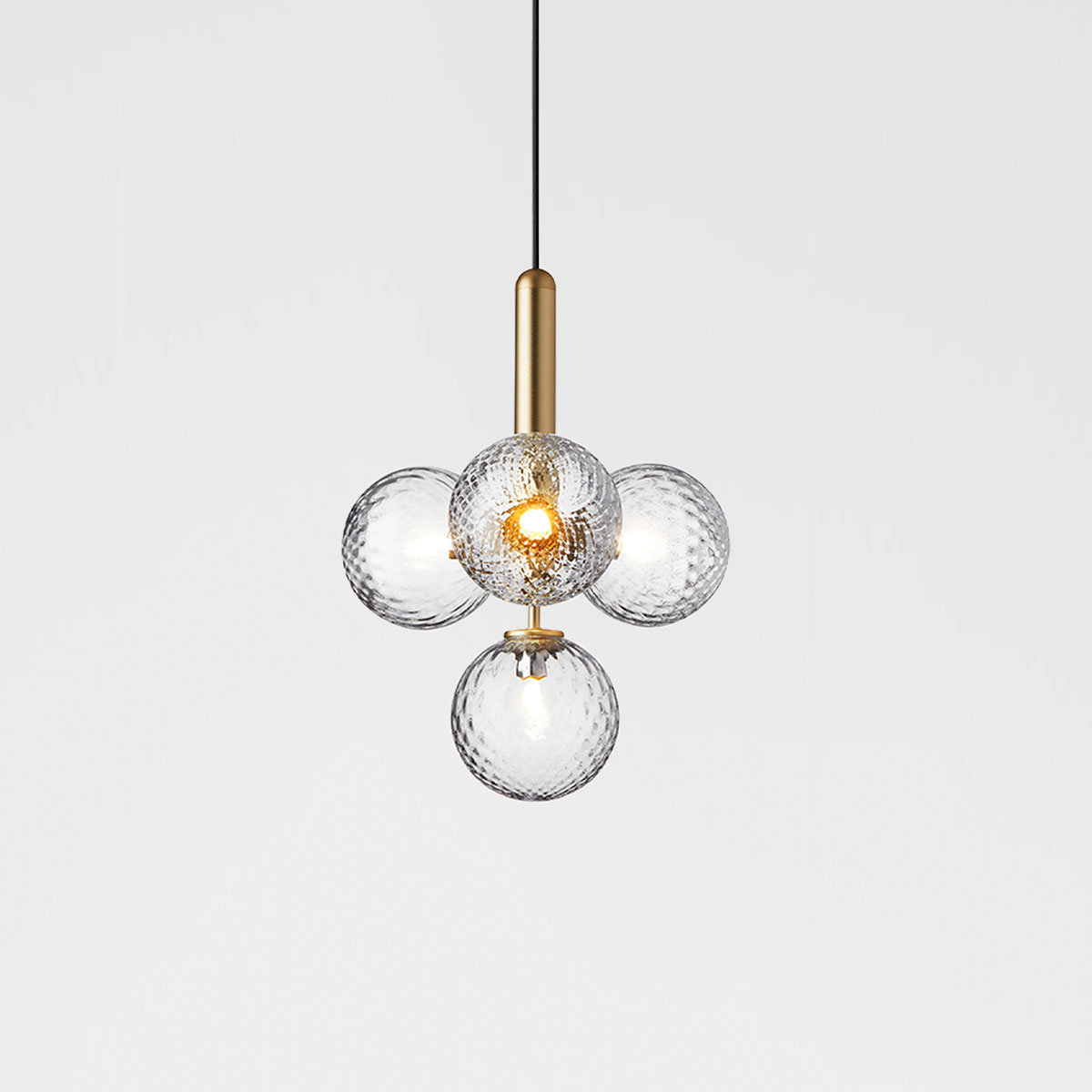 Miira 4 Pendelleuchte, Ø: 38 cm, Messing, Glas transparent