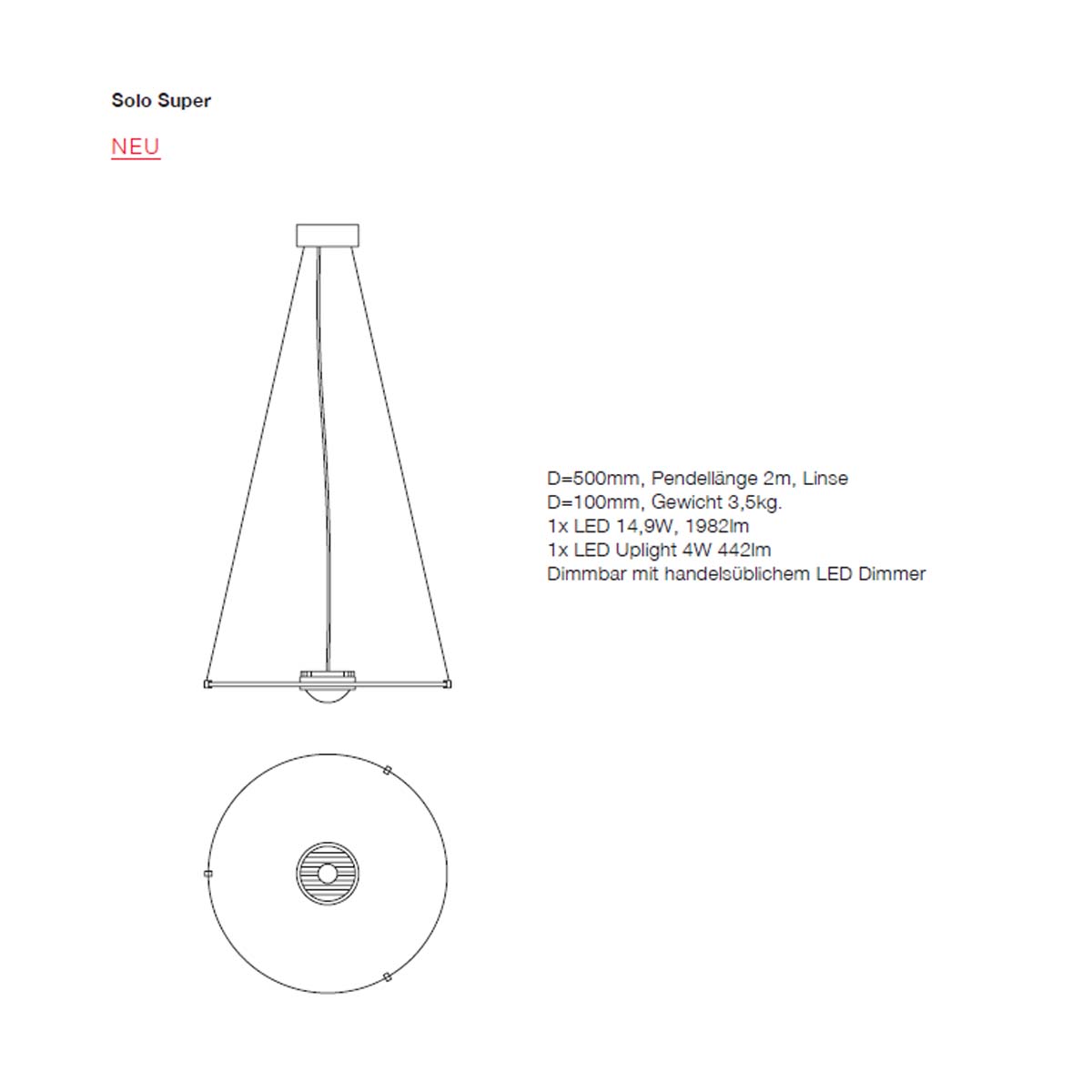 Solo Pendelleuchte, Ø: 50 cm, Glas blau, Super