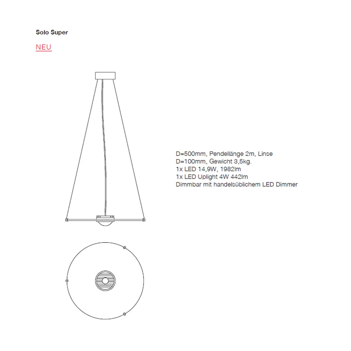 Technische Zeichnung Licht im Raum Solo Pendelleuchte