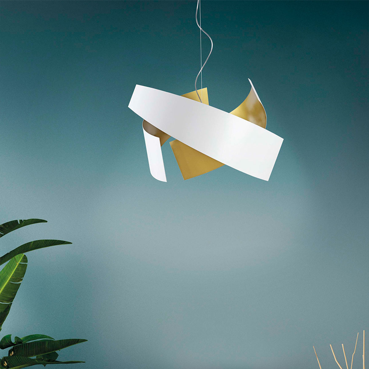 Ella S65 Pendelleuchte, Ø: 65 cm, H: 40 cm, Schwarz & Goldfarbe