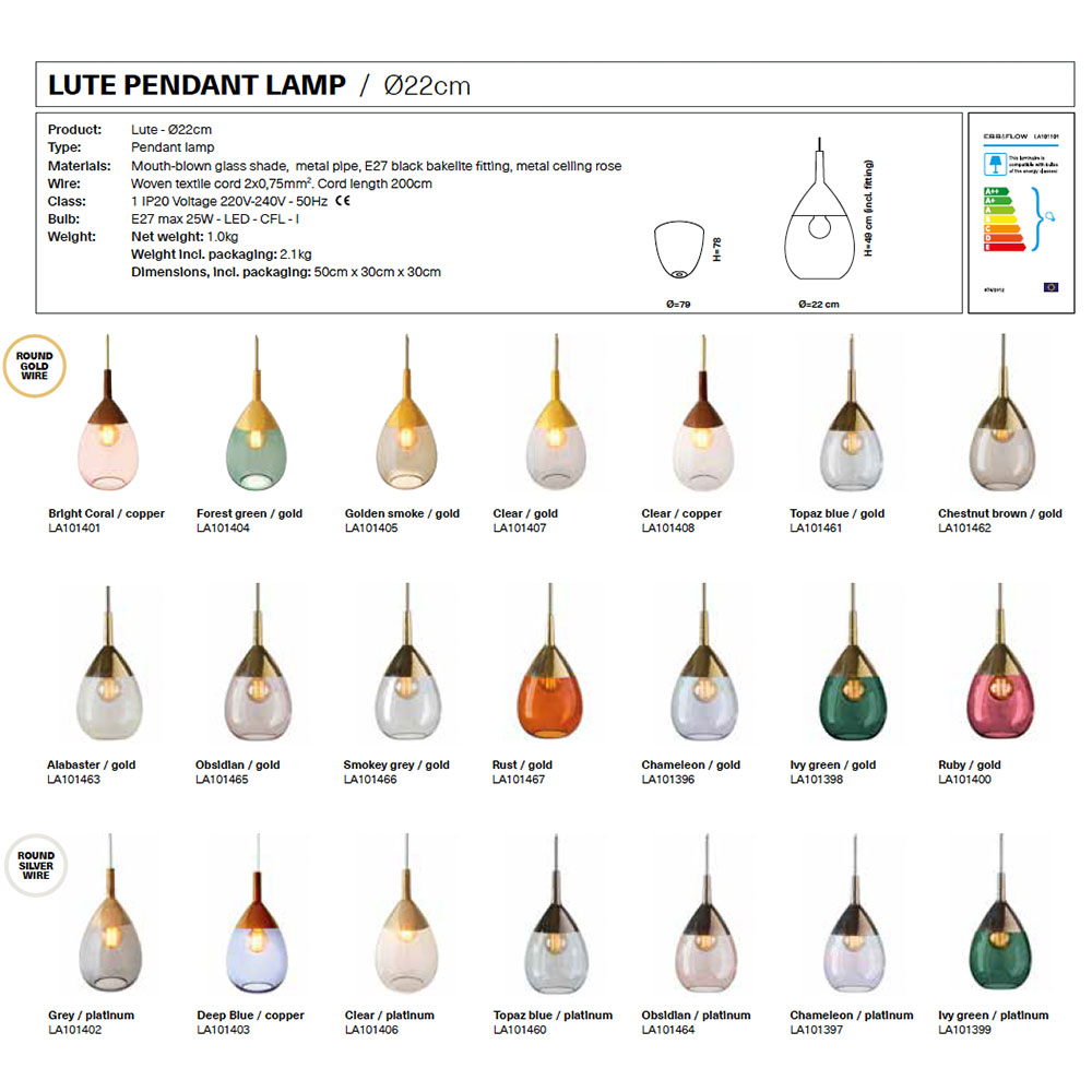 Ebb & Flow Lute Pendelleuchte L Ø 22 cm Lute Pendelleuchte L Ø 22 cm, Rust, Gold Rust Pendelleuchten – skandinavische Glaslampe, stromsparend für Schlafzimmer