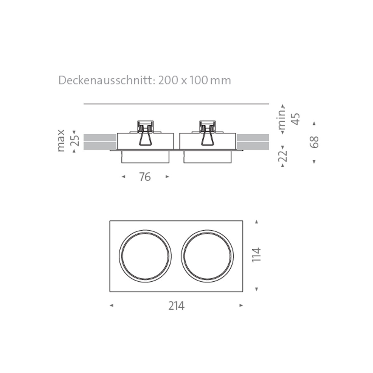 Wittenberg 4.0, wi4-eb-2e Einbaustrahler, Schwarz matt, Warmweiß 3000K, Flood 38°