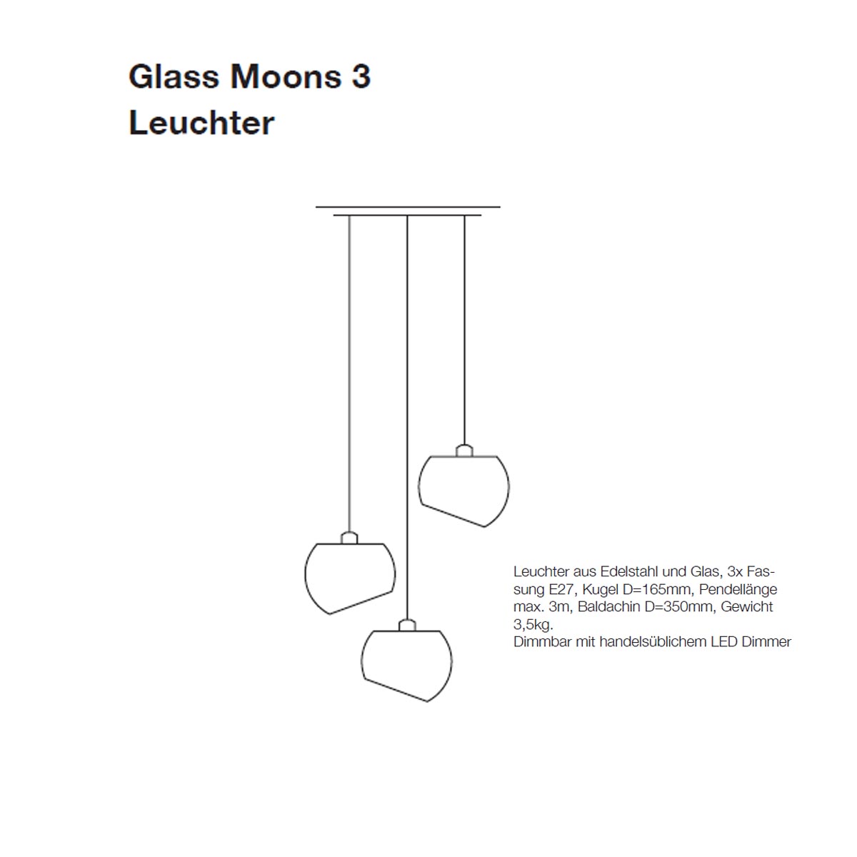 Glass Moons 3 Pendelleuchte, Ø: 16,5 cm, Fall, Edelstahl Glass Moons 3 Pendelleuchte, Ø: 16,5 cm, Spring, Weiß