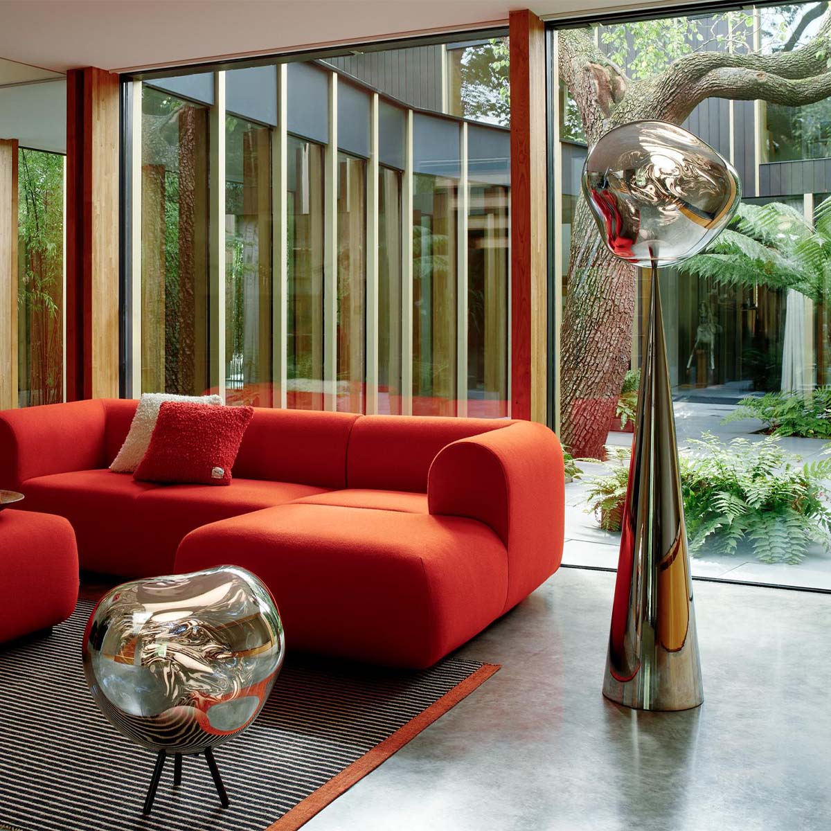 Tom Dixon Melt Cone Fat LED Stehleuchte, Silber, H: 174,5 cm