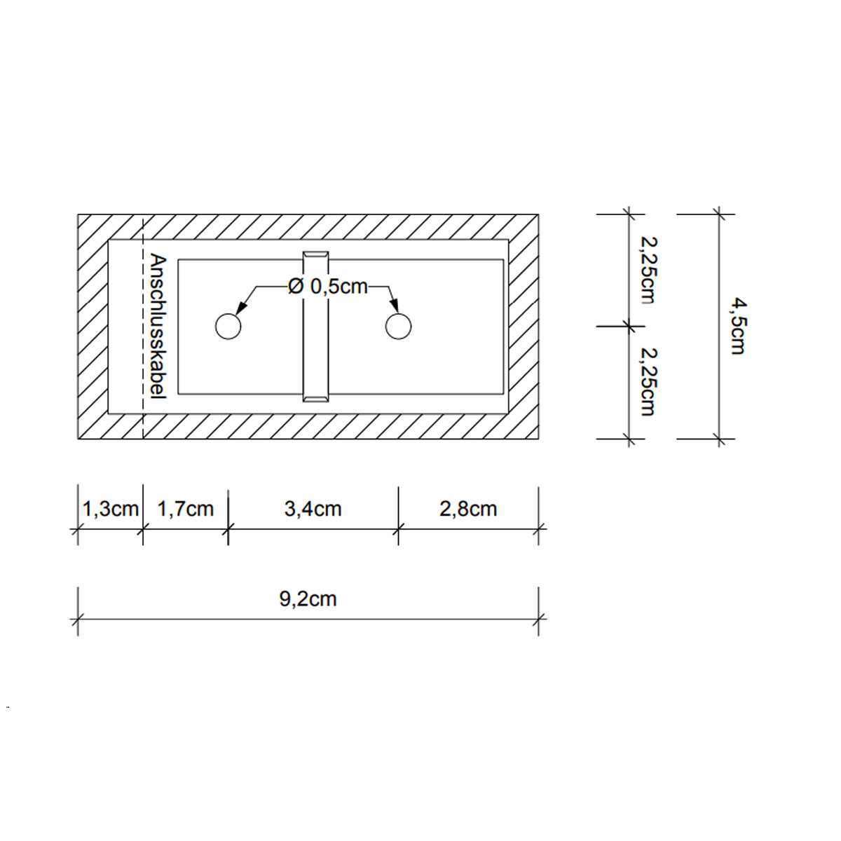 Technische Zeichnung Decor Walther Omega 1 Spiegel Aufsteckleuchte Bad, H: 30/50 cm, B: 4,5 cm, Fassung ohne Leuchtmittel, Chrom Spiegel Technisches Datenblatt Decor Walther Omega 1 Spiegel Aufsteckleuchte Bad, H: 30/50 cm, B: 4,5 cm, Fassung ohne Leuchtmittel, Weiß matt Spiegel