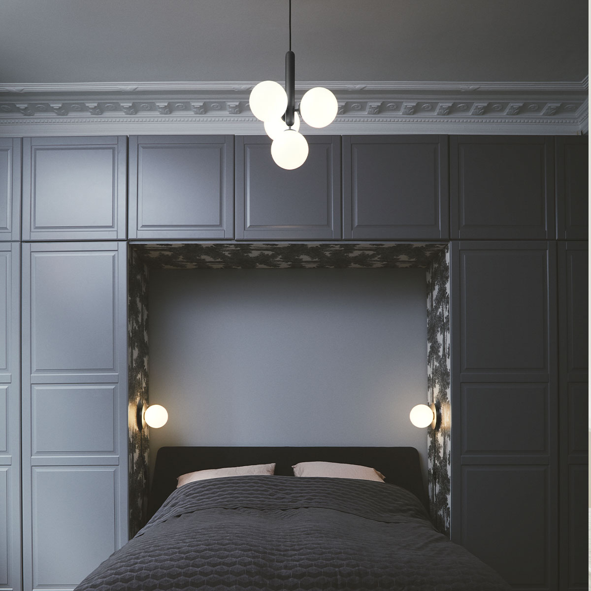 Miira 4 Pendelleuchte, Ø: 38 cm, Messing, Opalglas