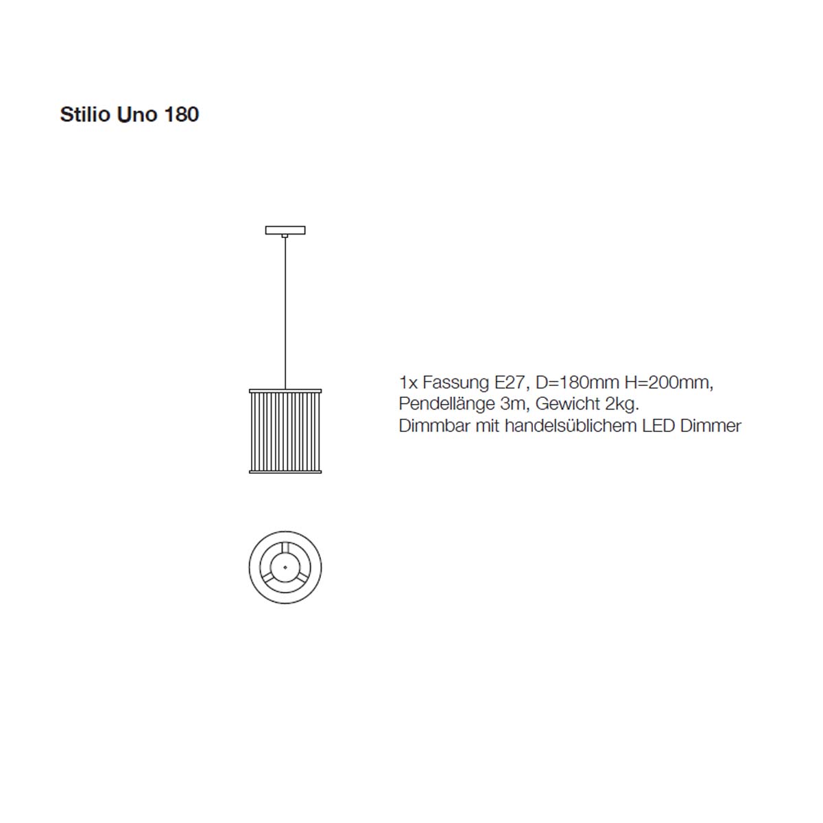 Stilio Uno 180 Pendelleuchte, Messing anlaufgeschützt, Ø: 18 cm