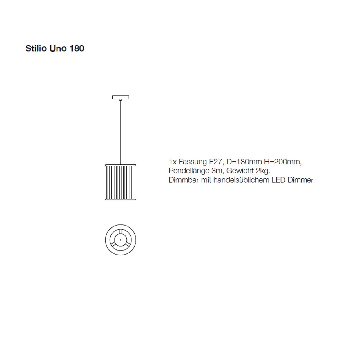 Stilio Uno 180 Pendelleuchte, Messing anlaufgeschützt, Ø: 18 cm