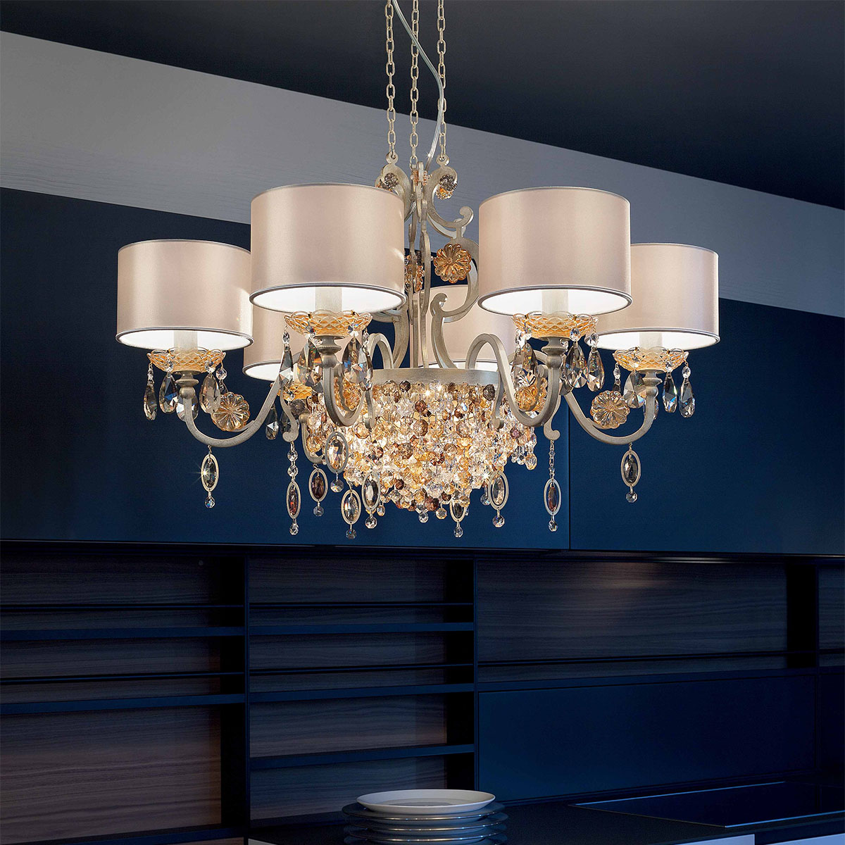 Rosemery 6 Kronleuchter, 6-flammig, Gold, Ø: 80 cm Rosemery 6 Kronleuchter, 6-flammig, Silber, Ø: 80 cm