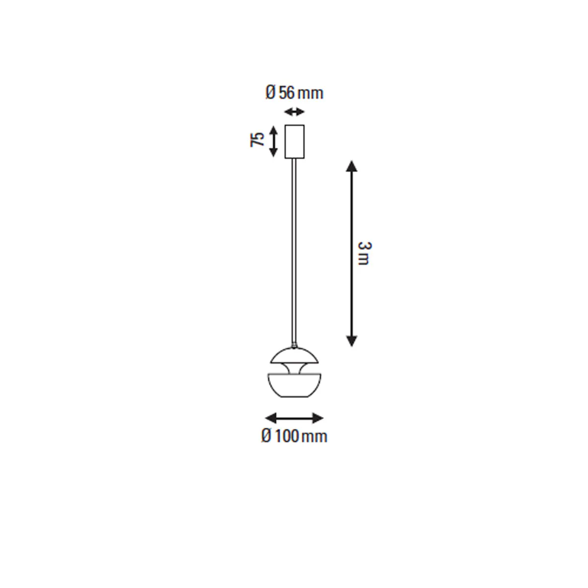 Technische Zeichnung DCW Editions Here Comes The Sun Mini Pendelleuchte Weiß & Kupfer Ø 10 cm