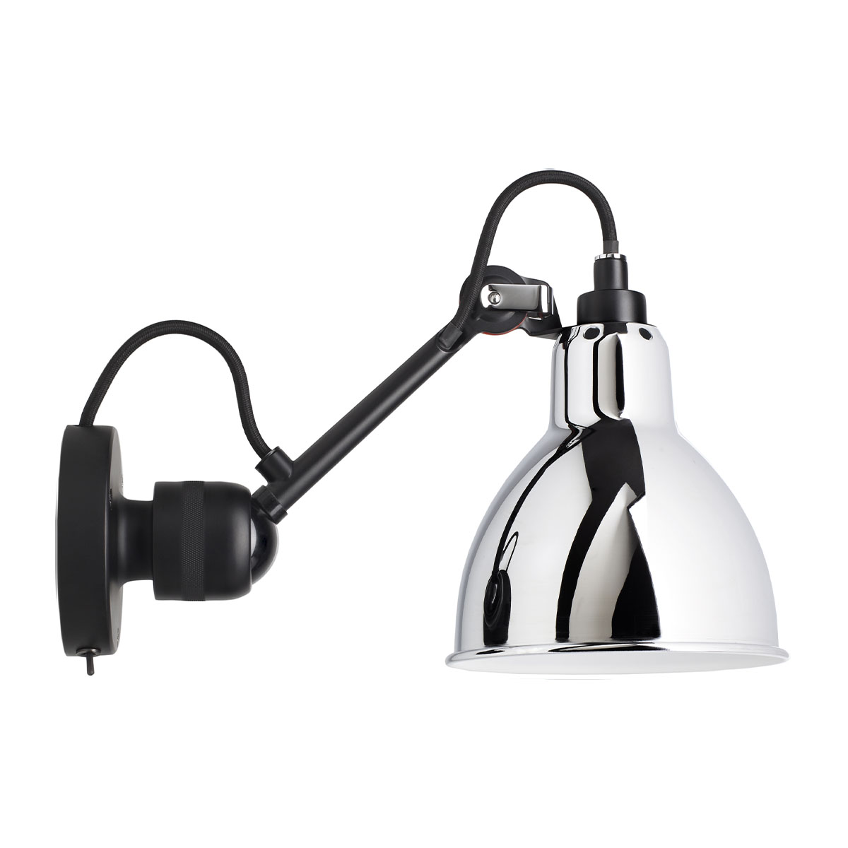 Lampe Gras N° 304 SW Wandleuchte, T: 15 cm Schwarz, Schirm Chrom Rund in Schwarz Chrom – stilvolle Designerlampe von DCW Editions passt perfekt in den Treppenaufgang