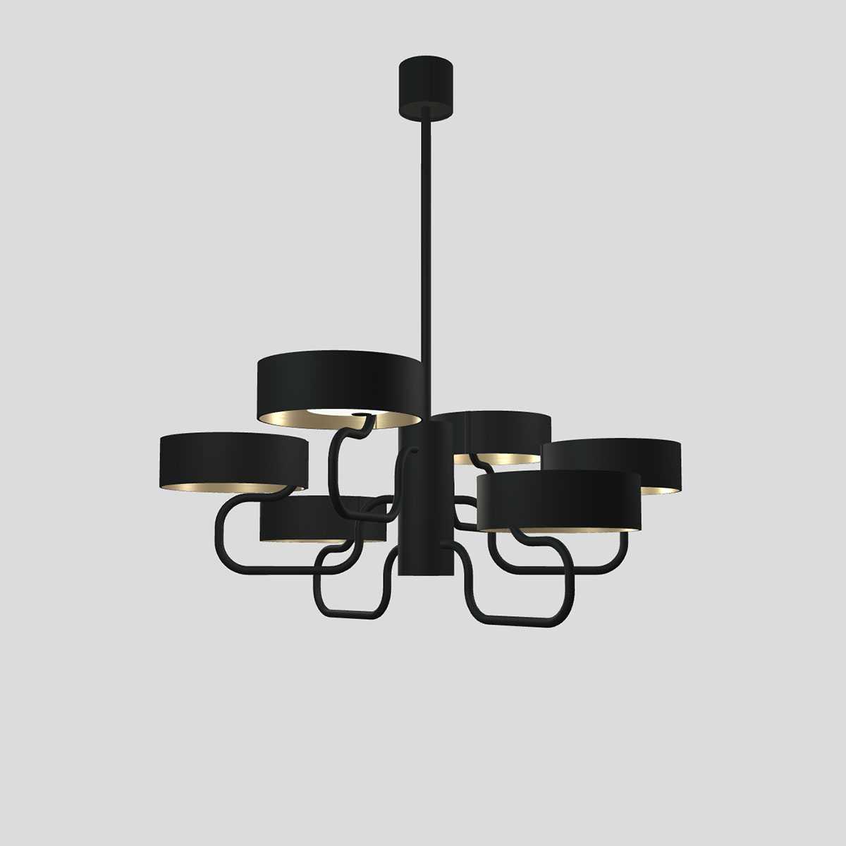 Sound S6 Pendelleuchte, Ø: 110 cm, 6-flammig, Messing gebürstet & Schwarz matt, LED-Modul