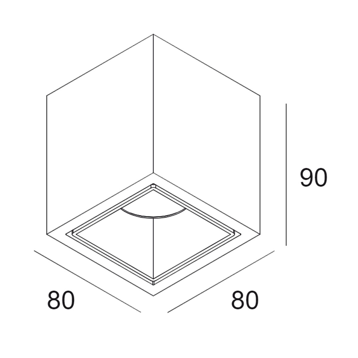 DeltaLight BOXY L 92733 DIM8 Aufbaustrahler, L: 8 cm, B: cm Weiß, Warmweiß 3000K Aufbaustrahler – technische Zeichnung