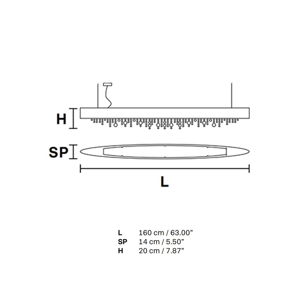 Olà S6 OV 160 Pendelleuchte, Gold brüniert, L: 160 cm, LED-Modul