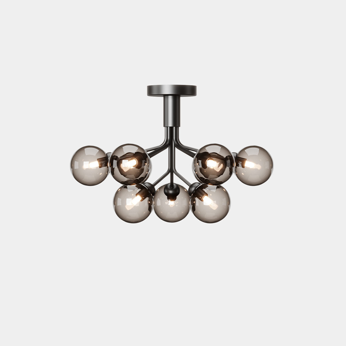 Apiales 9 Deckenleuchte, Ø: 59,5 cm, Schwarz satiniert & Rauchglas