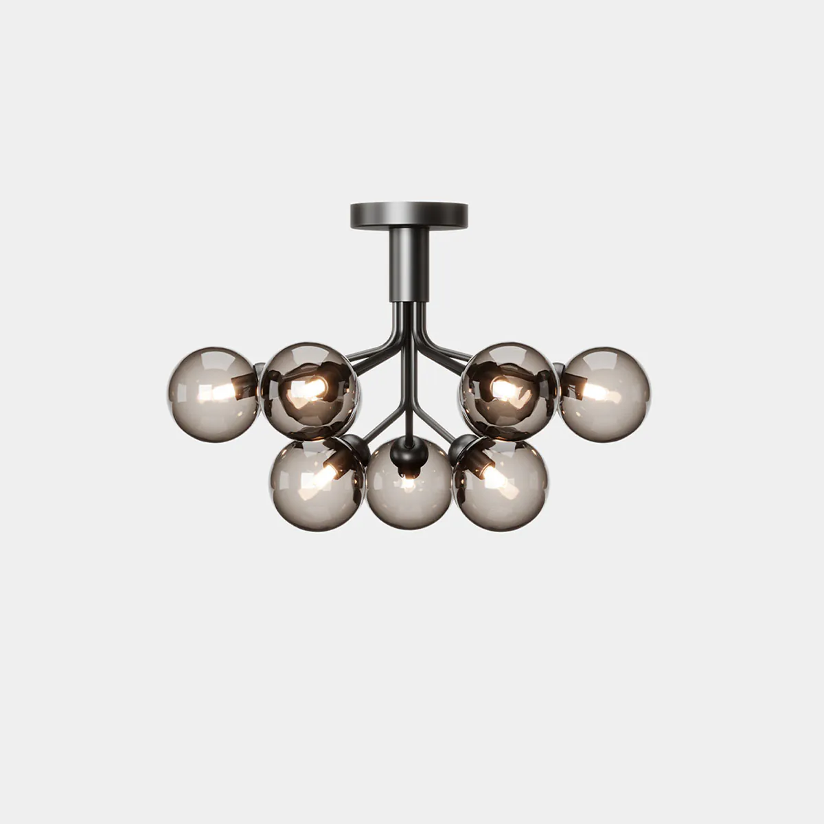 Apiales 9 Deckenleuchte, Ø: 59,5 cm, Schwarz satiniert & Rauchglas
