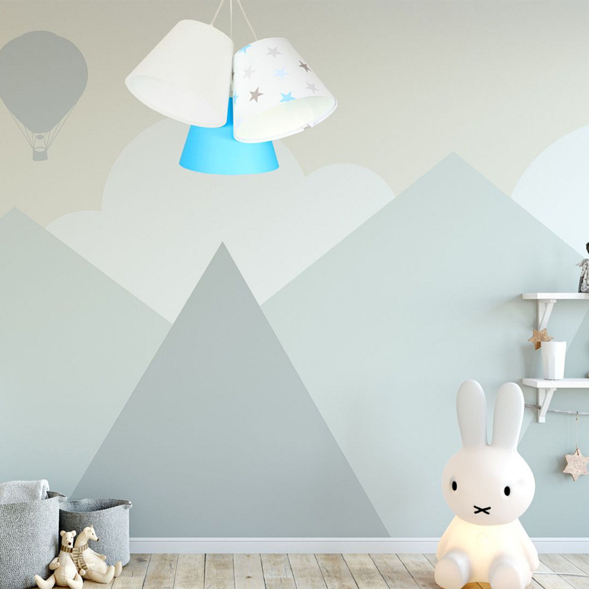Kinderzimmer Hängeleuchte Sternenmuster mehrfarbig, Ø: 53 cm, Weiß, Blau