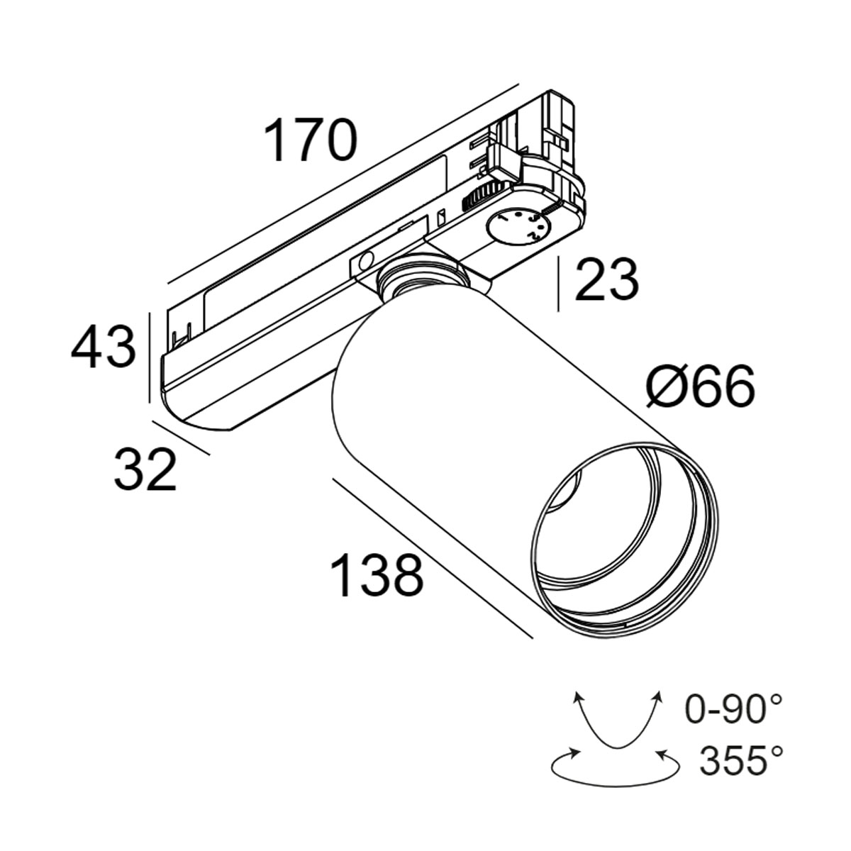 SPY 66 93045 ADM Schienenstrahler, Ø: 6,6 cm, Weiß, Warmweiß 3000K, 45°