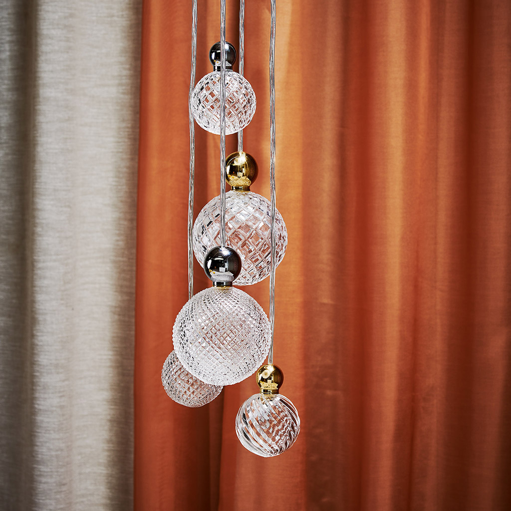 Uva Pendelleuchte Crystal L Ø 10 cm, Mini check, Gold, für Multi-Baldachin