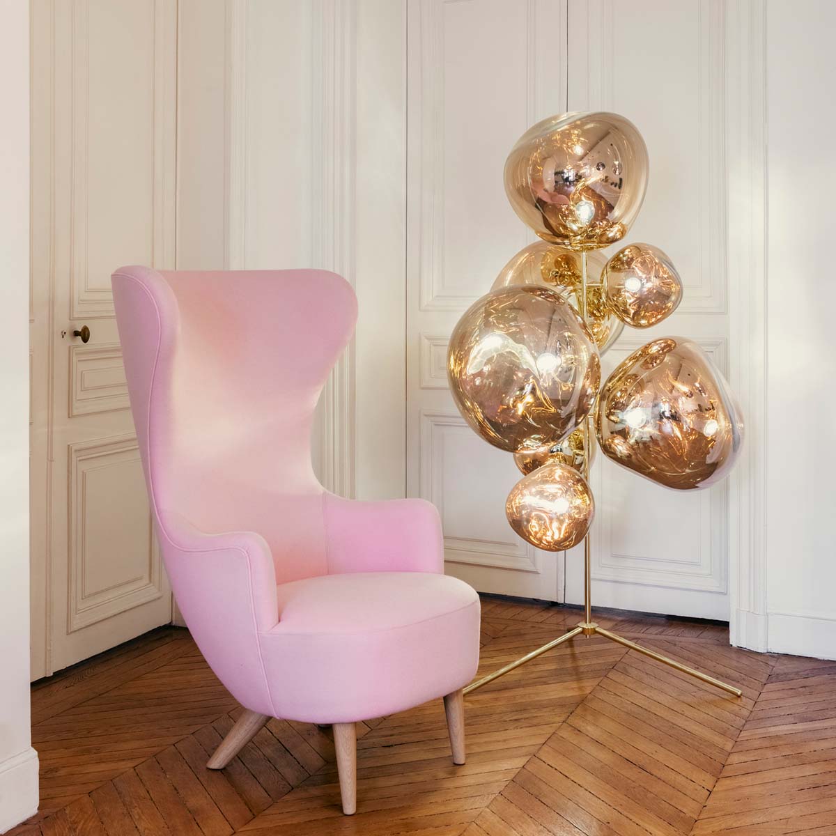 Tom Dixon Melt Chandelier LED Stehleuchte, H: 175 cm, Bronze, Gold