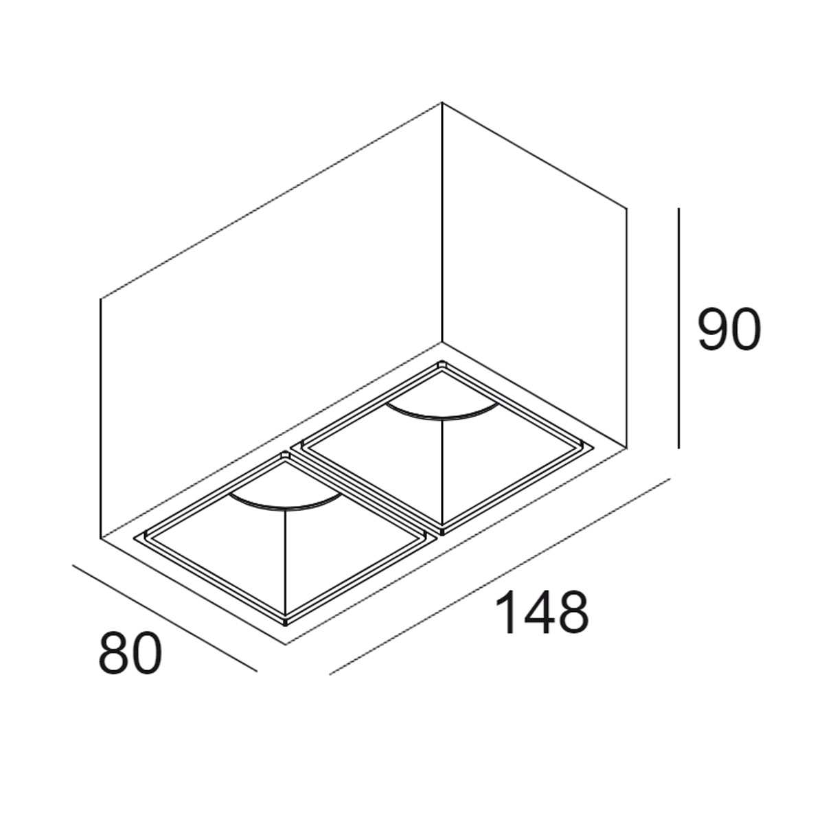 DeltaLight BOXY 2 L+ 92733 DIM8 Aufbaustrahler, L: 14,8 cm, B: 8 IP 53, Schwarz, Extra-Warmweiß 2700K Aufbaustrahler – technische Zeichnung DeltaLight BOXY 2 L+ 93033 DIM8 Aufbaustrahler, L: 14,8 cm, B: 8 IP 53, Weiß, Warmweiß 3000K Aufbaustrahler – technische Zeichnung