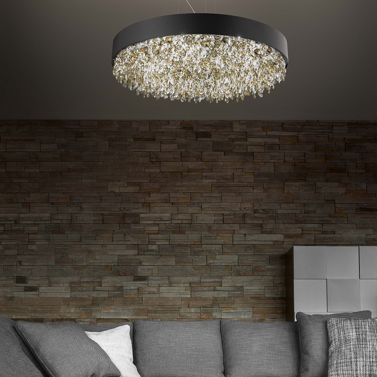 Olà S6 40 Pendelleuchte, Gold brüniert, Ø: 40 cm, Retrofit Olà S12 120 Pendelleuchte, Weiß matt, Ø: 120 cm, LED-Modul