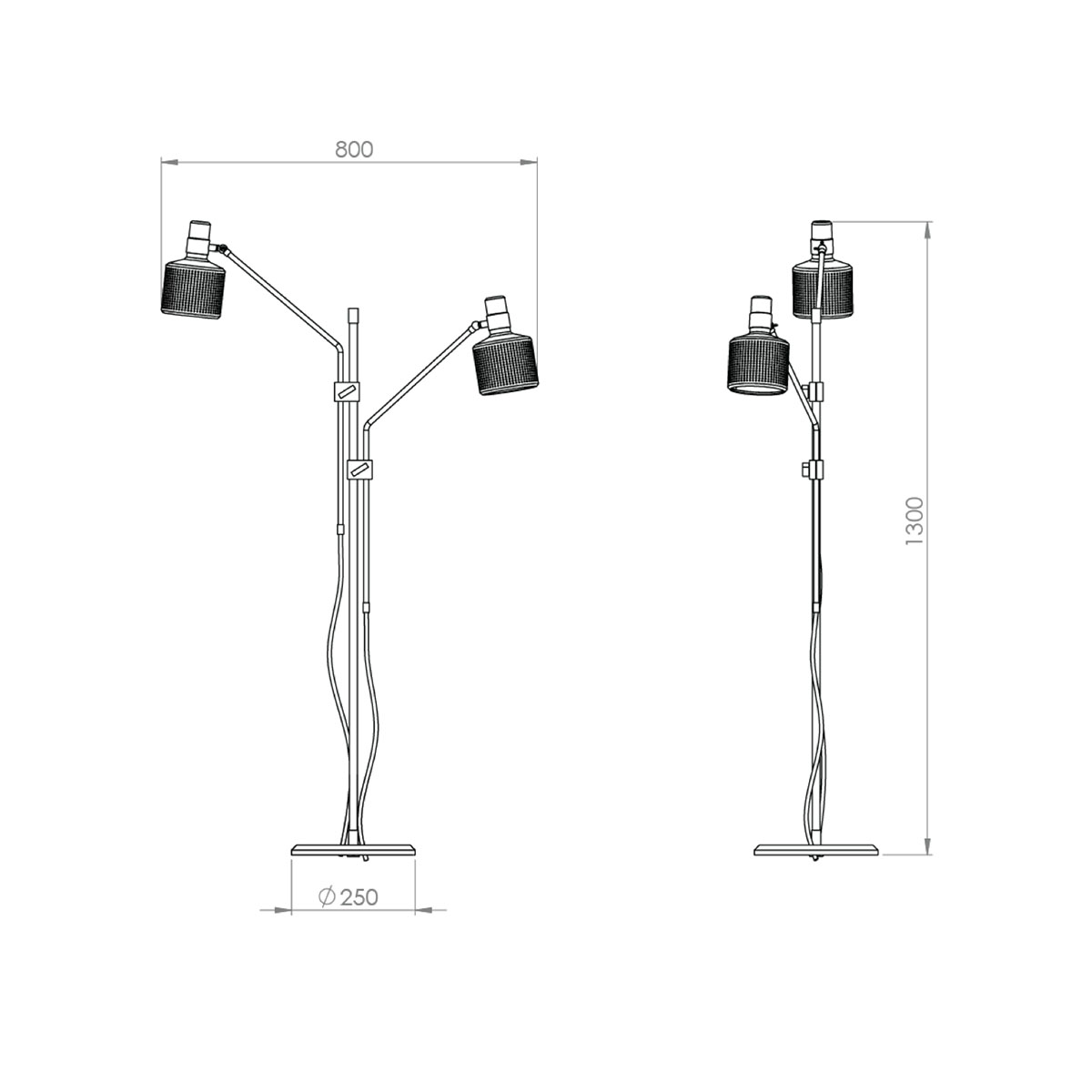 Technische Zeichnung Bert Frank Riddle Double Stehleuchte, H: 130 cm Technische Zeichnung Bert Frank Riddle Double Stehleuchte, H: 130 cm