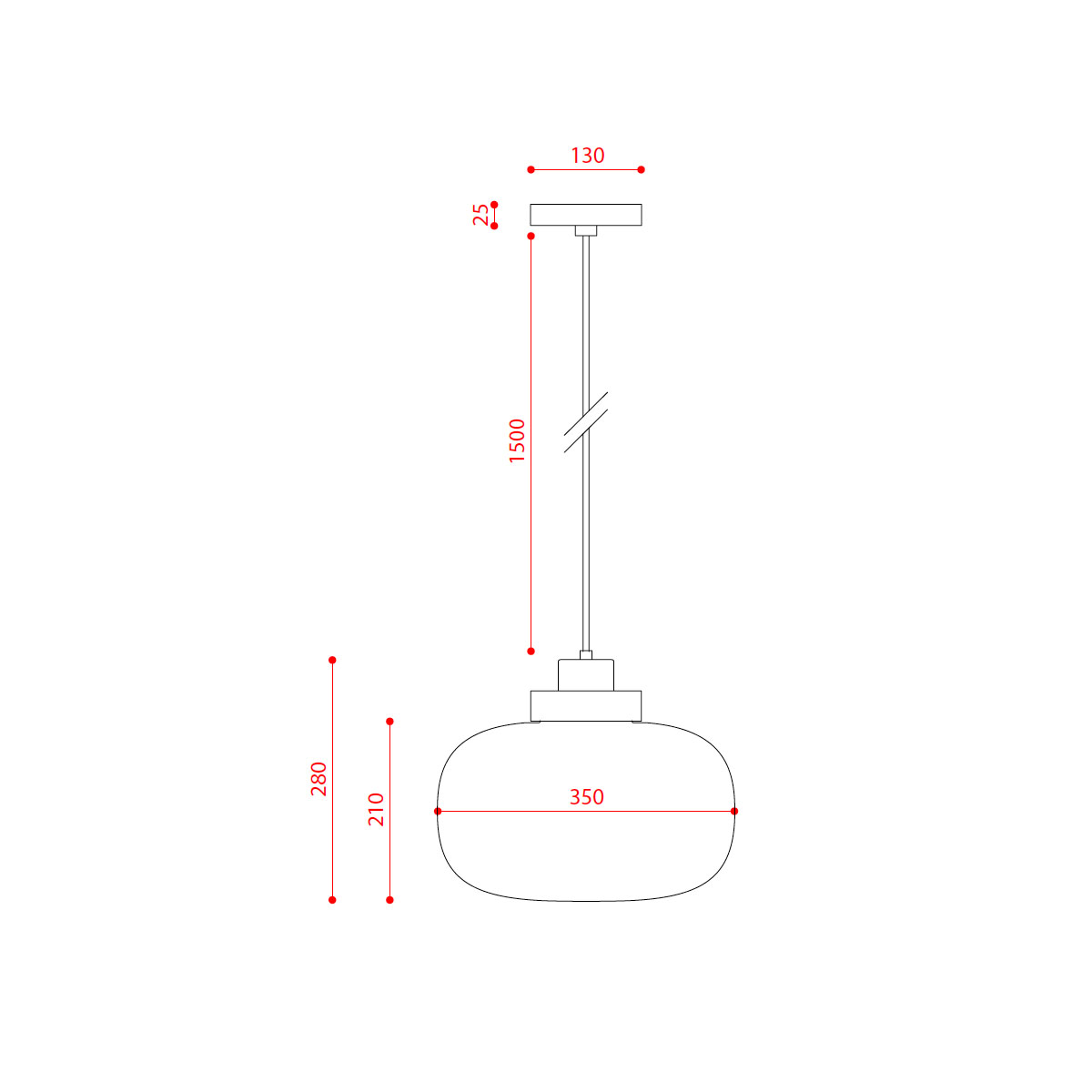 Technische Zeichnung TOOY Legier 557.24 Pendelleuchte, Schwarz & Kupfer, Opalglas
