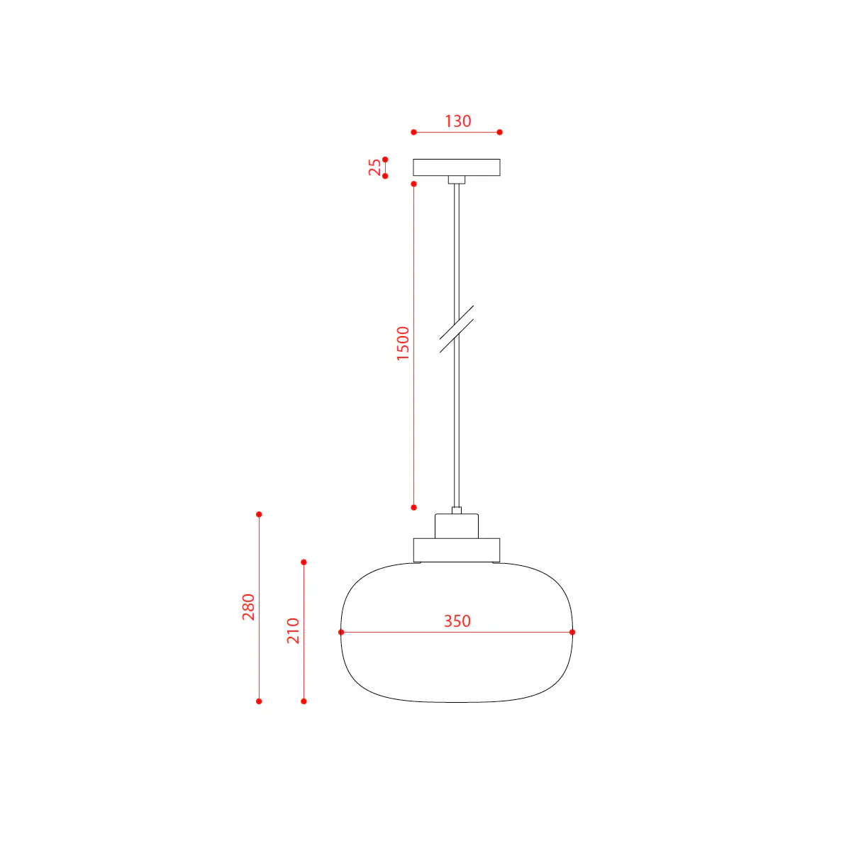 Technische Zeichnung TOOY Legier 557.24 Pendelleuchte, Schwarz & Kupfer, Opalglas