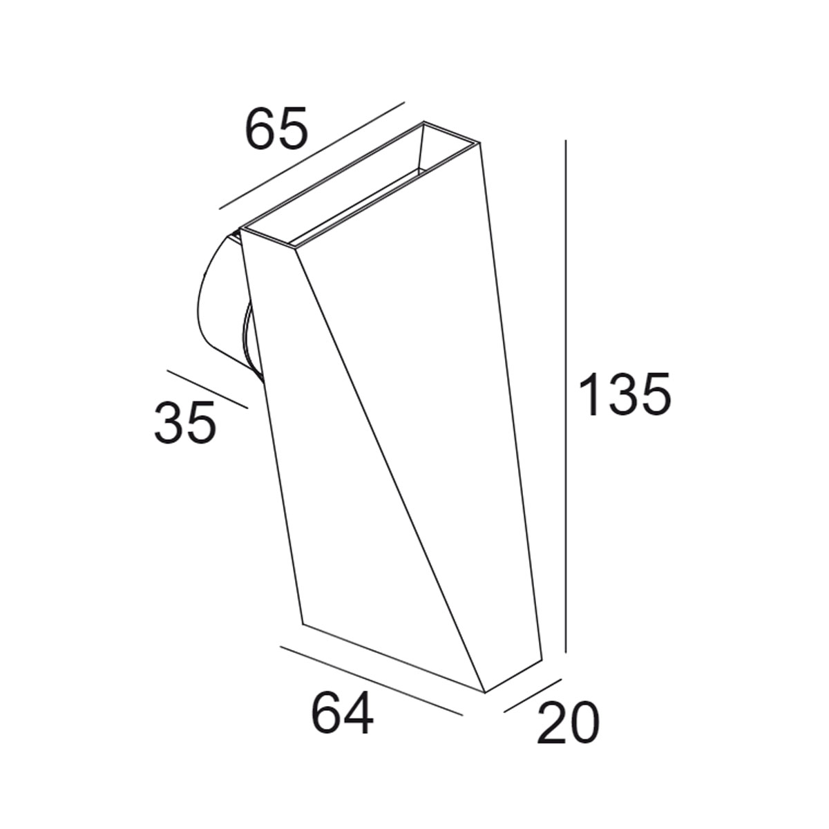 DeltaLight TOPIX WW Wandleuchte, B: 6,5 cm, H: 13,5 cm TOPIX WW Wandleuchte, B: 6,5 cm, H: 13,5 cm, Alu Grau Wandleuchten – technische Zeichnung