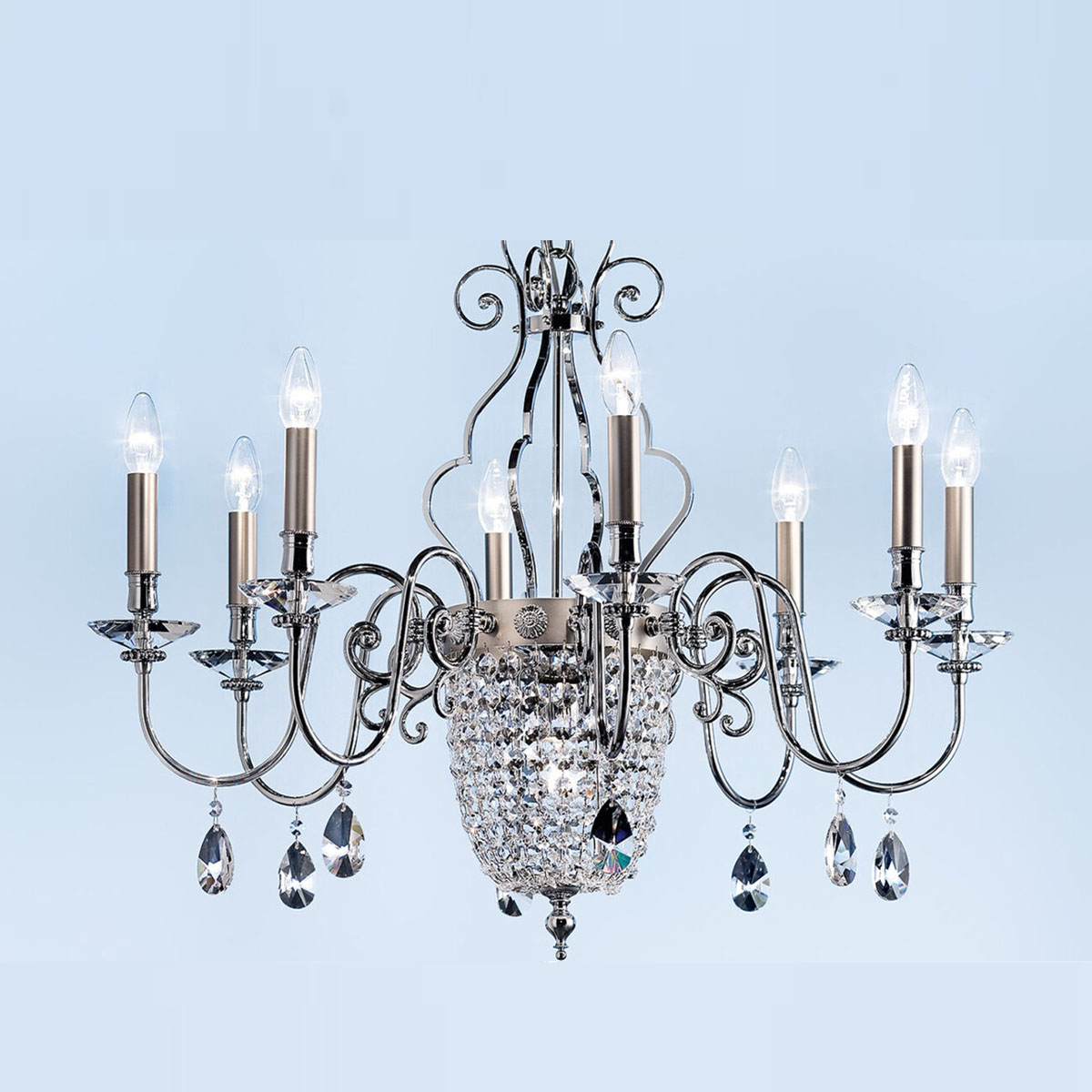 Elegantia 8+1 Kronleuchter, 8-flammig, Ø: 85 cm , Chrom glänzend & Chrom matt Elegantia 8+1 Kronleuchter, 8-flammig, Ø: 85 cm , Chrom glänzend & Chrom matt