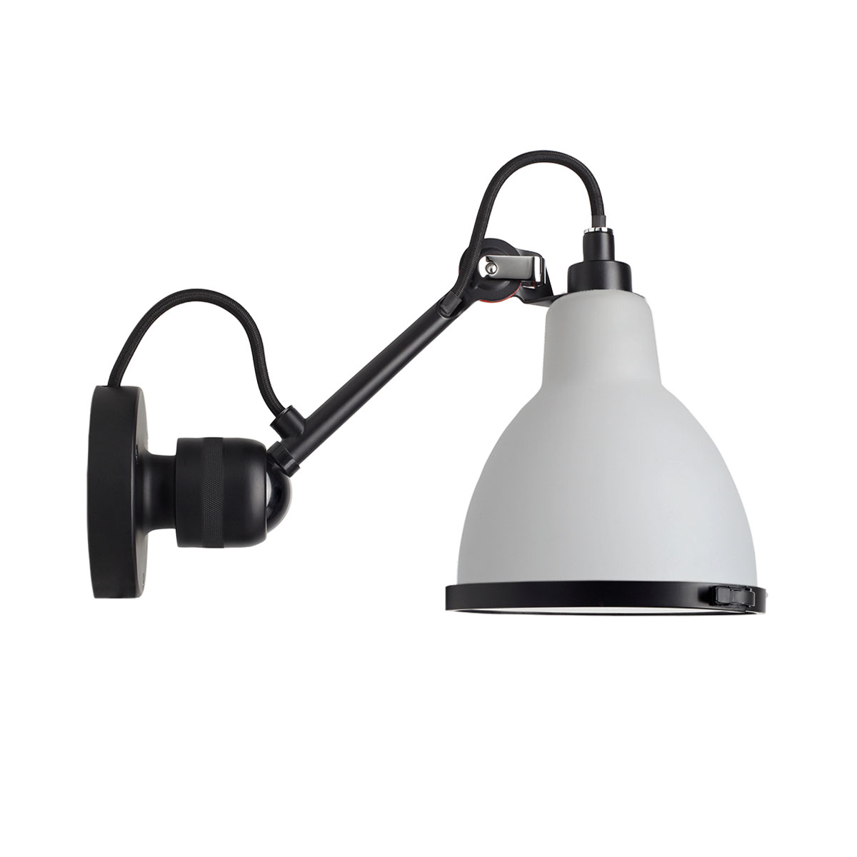 Lampe Gras N° 304 Bathroom CL II Wandleuchte, T: 15 cm Schwarz, Schirm Polycarbonat in Schwarz Weiß – zeitlose Designerlampe aus dem Hause DCW Editions für den Flur auch für Badezimmer geeignet