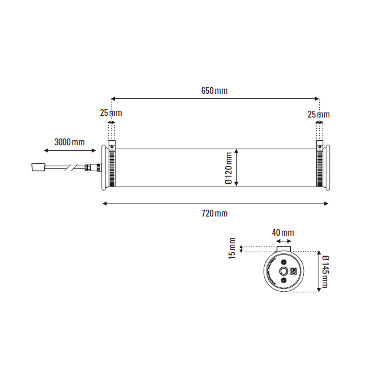Technische Zeichnung DCW Editions In The Tube Pendant Vertical 120-700 Pendelleuchte, Gold & Silber, L: 72 cm