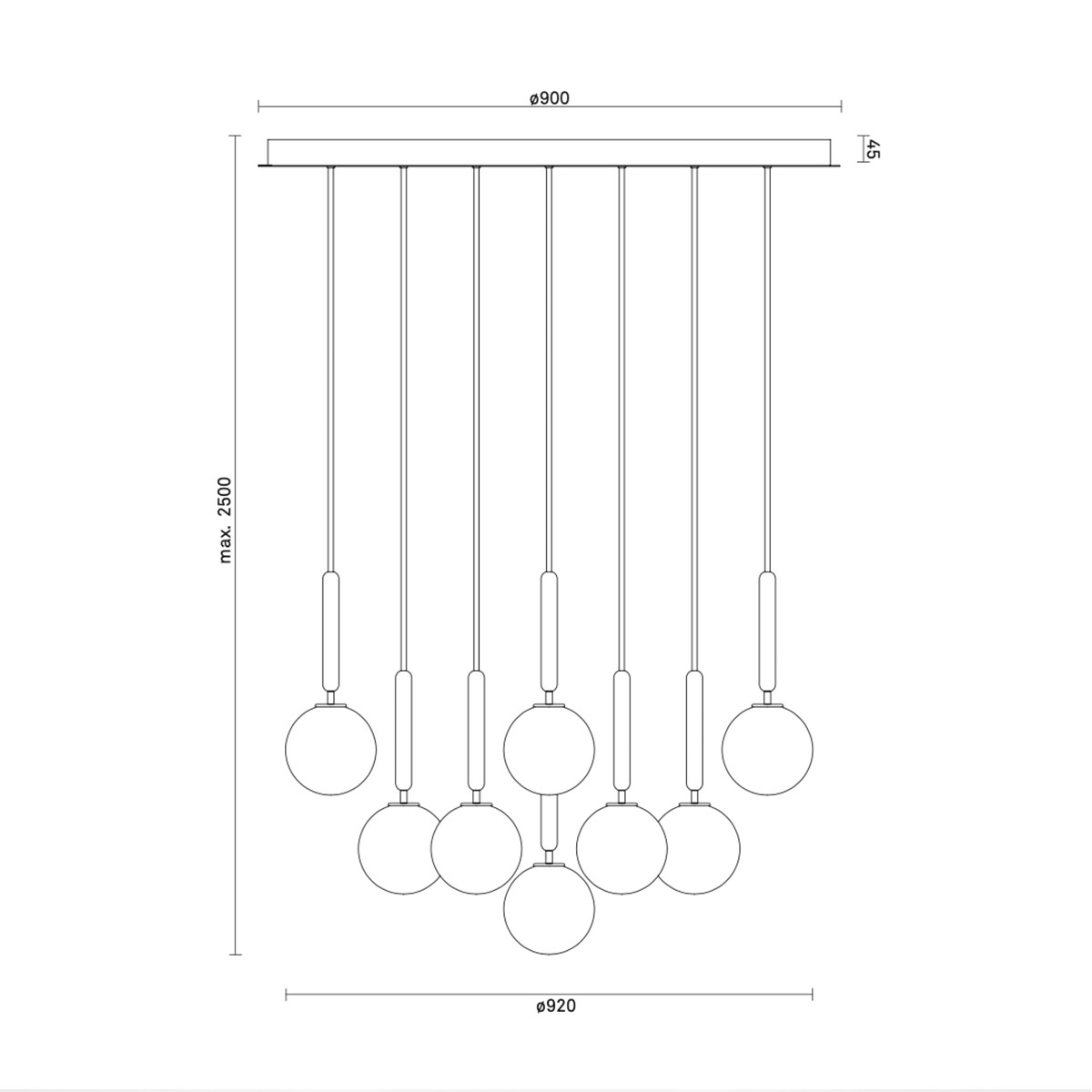 Miira 13 Pendelleuchte, Ø: 92 cm, Steingrau, Glas transparent