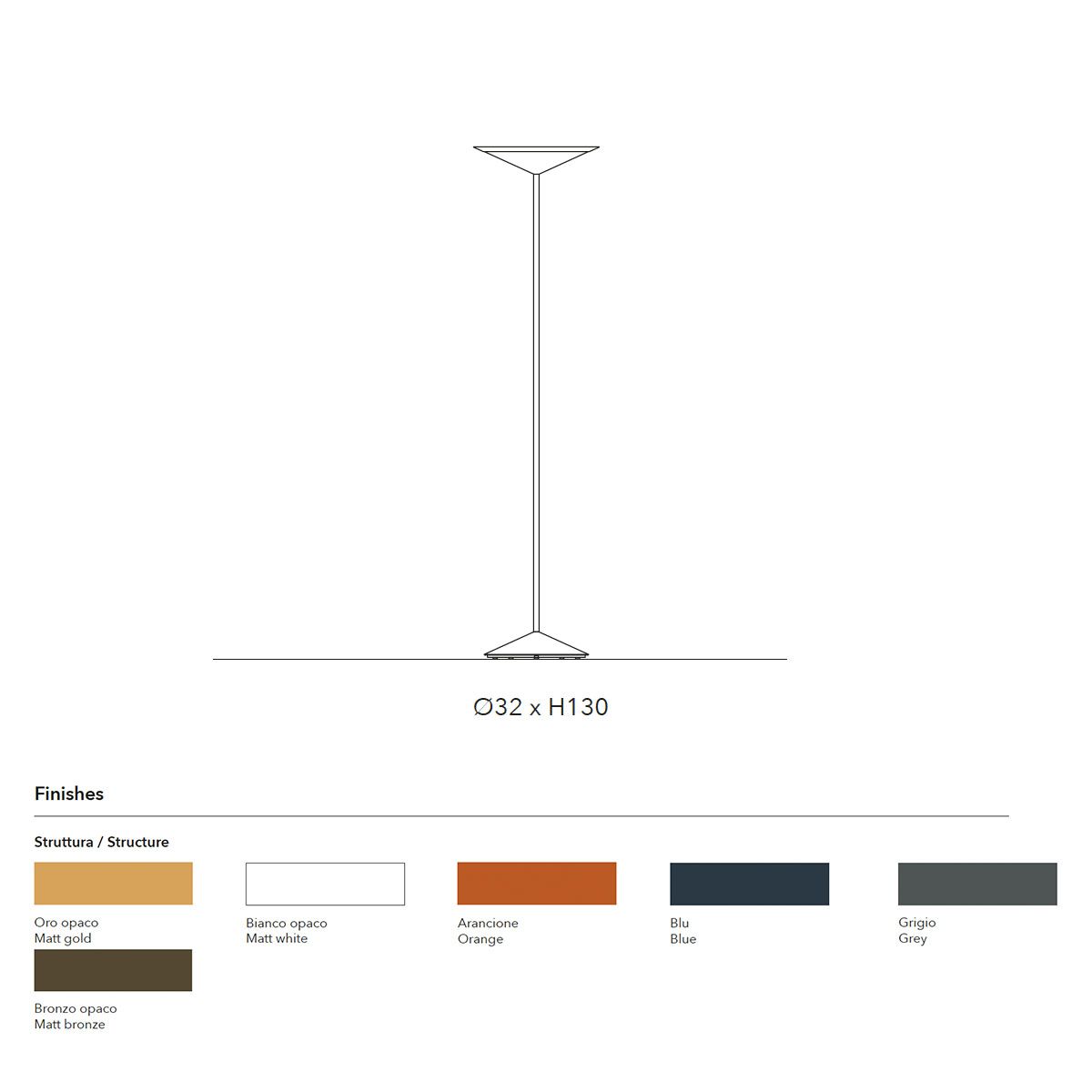 Penta Light Narciso 1710-10 Stehleuchte, H: 130 cm – technische Zeichnung, geeignet für Wohnzimmer, Leseecke oder Büro Penta Light Narciso 1710-10 Stehleuchte, H: 130 cm – technische Zeichnung, geeignet für Wohnzimmer, Leseecke oder Büro