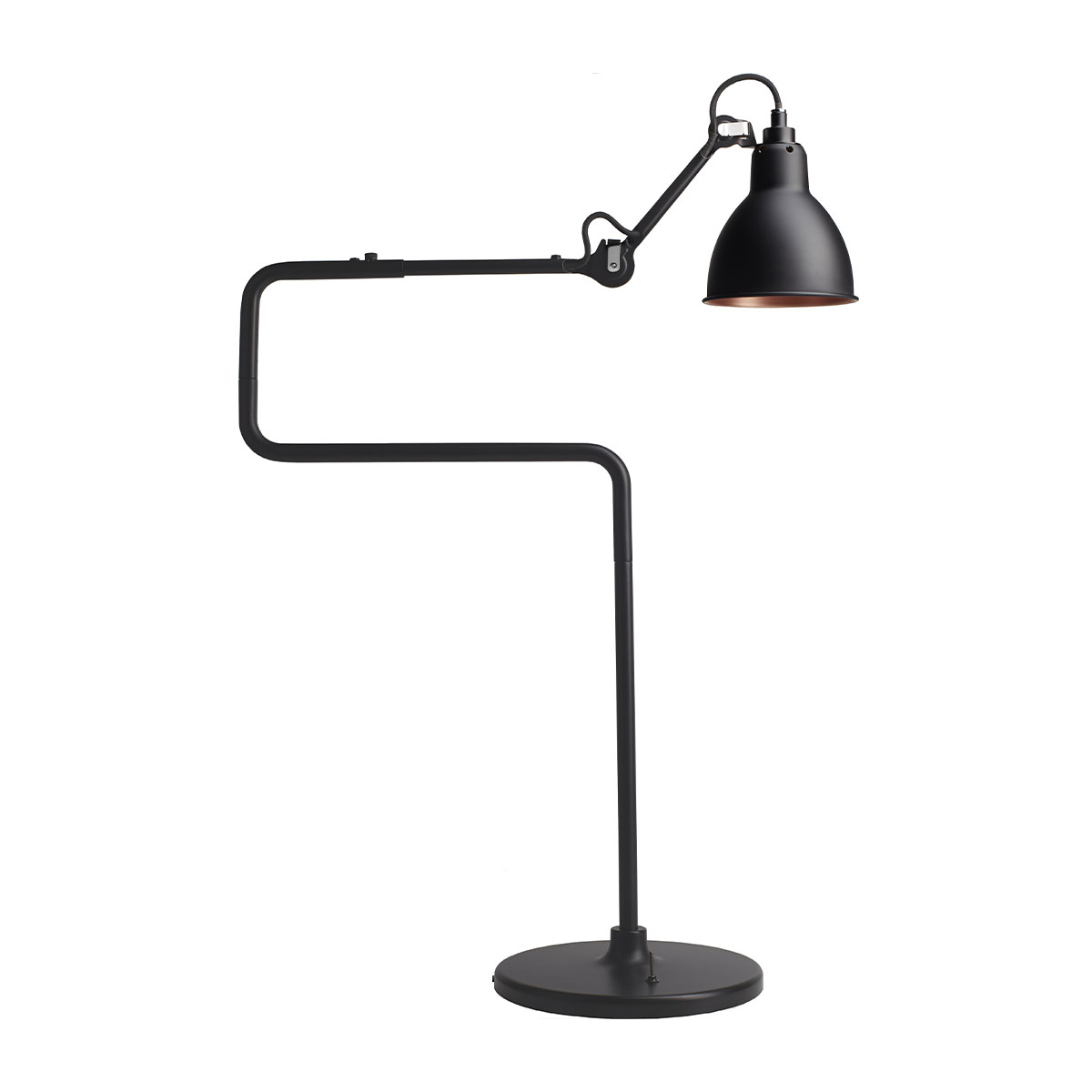 Lampe Gras N° 317 Tischleuchte, H: 65 cm Schwarz, Schirm Schwarz & Kupfer Konisch