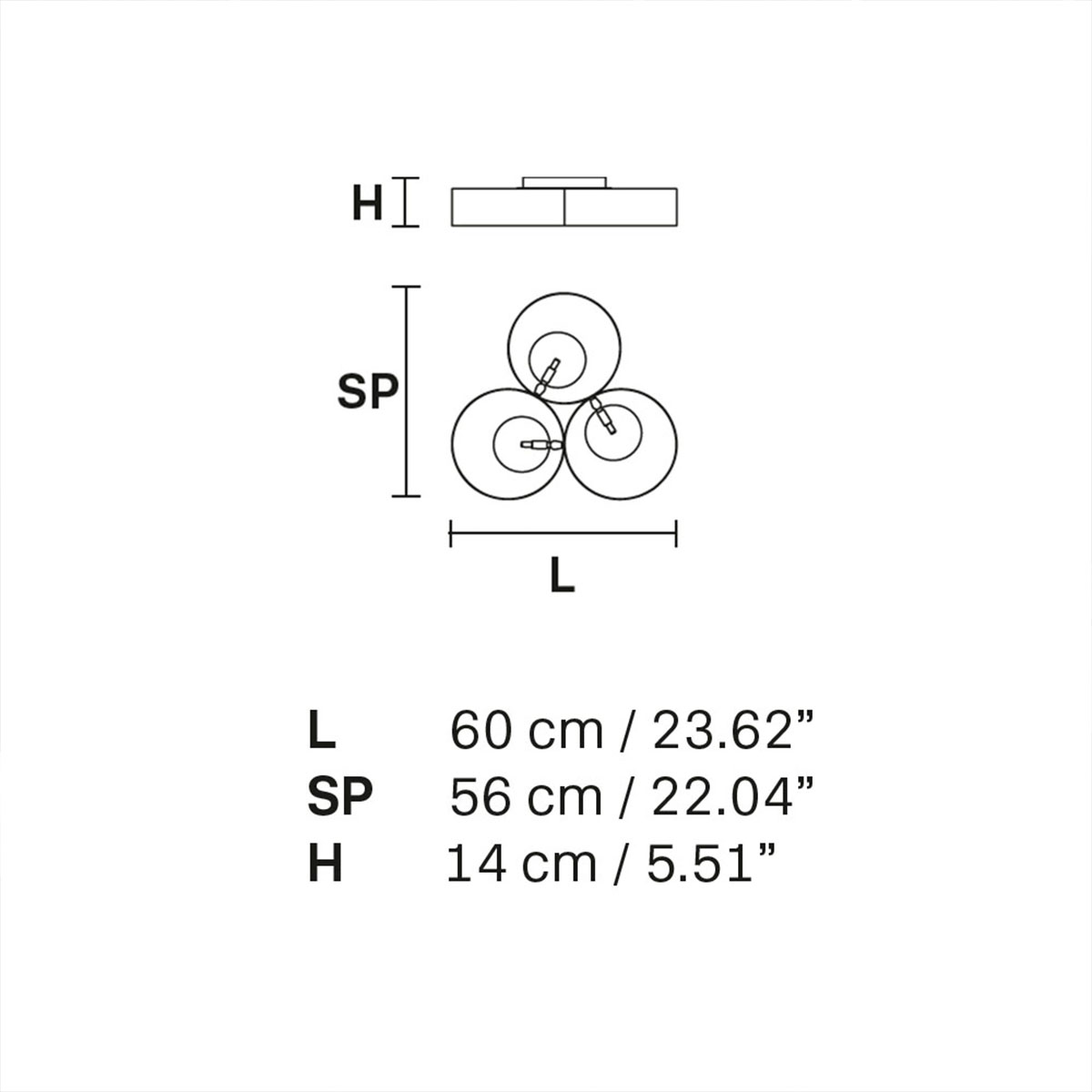Sound PL3  Deckenleuchte, L: 60 cm, 3-flammig, Messing gebürstet & Schwarz matt, Retrofit