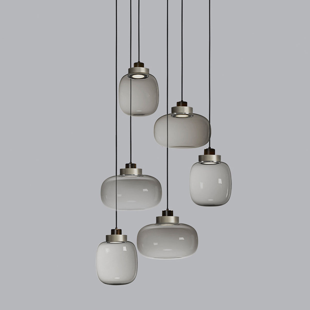 Legier 557.26 Pendelleuchte 6-flammig, Schwarz & Hellgrau, Rauchglas Legier 557.26 Pendelleuchte 6-flammig, Schwarz & Kupfer, Opalglas