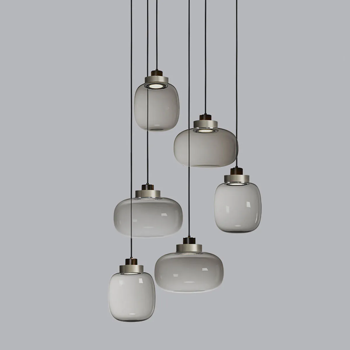 Legier 557.26 Pendelleuchte 6-flammig, Schwarz & Kupfer, Opalglas