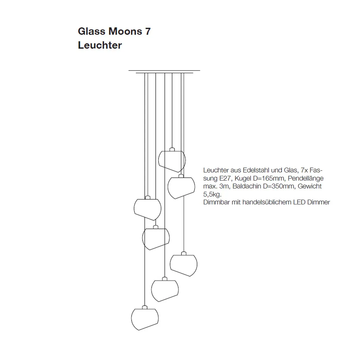 Glass Moons 7 Pendelleuchte, Ø: 16,5 cm, Spring, Weiß