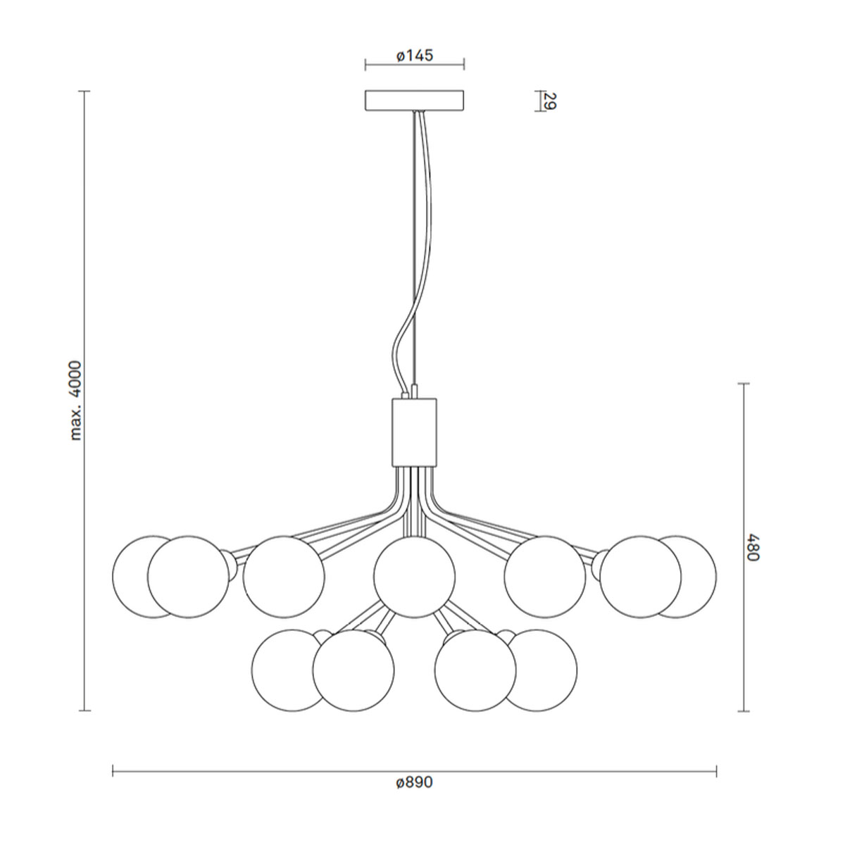 Apiales 18 Pendelleuchte, Ø: 89 cm, Messing gebürstet & Glas gold transparent