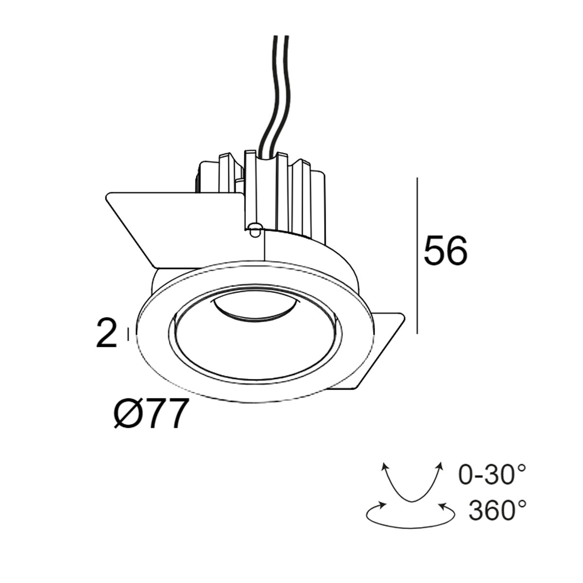 DeltaLight MINI REO II OK 92737 Einbaustrahler, Ø: 7,7 cm , Schwarz, Extra-Warmweiß 2700K, 37° Einbaustrahler – technische Zeichnung DeltaLight MINI REO II OK 92737 Einbaustrahler, Ø: 7,7 cm , Schwarz, Extra-Warmweiß 2700K, 37° Einbaustrahler – technische Zeichnung