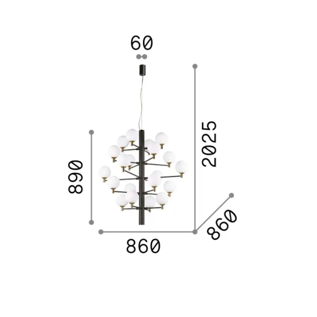 Copernico SP20 Pendelleuchte, L: 86 cm, B: 86 cm, 20-flammig