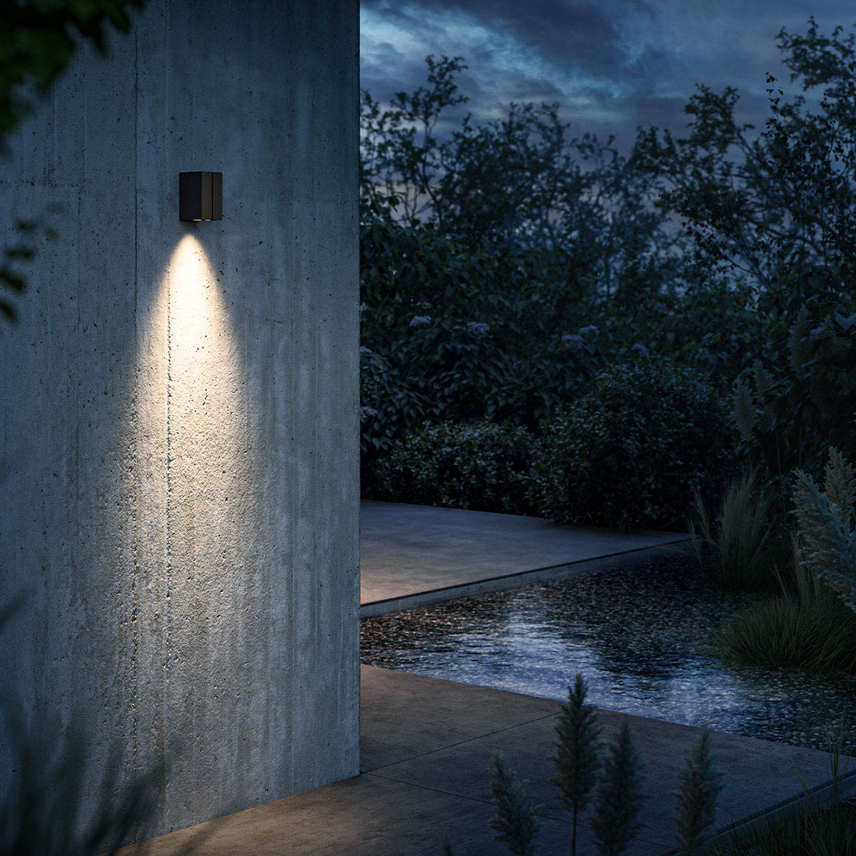 Rechteckige Wandleuchte für außen an der Wand befestigt